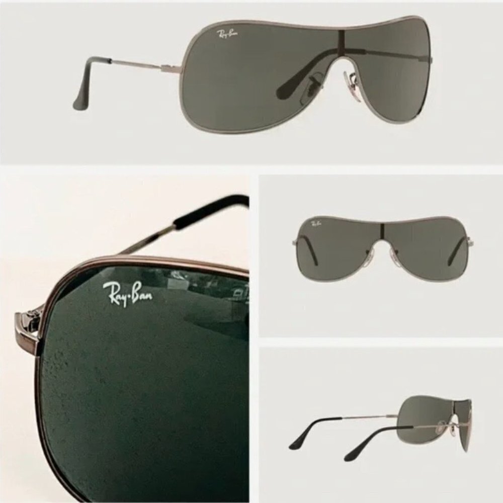 SOLD RAY-BAN RB3211 Sunglasses Shield Silver Gunmetal/Green Gray - Picture 1 of 11